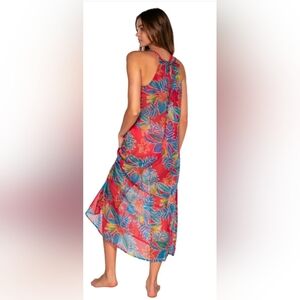 Sunsets Tiger Lily sheer pink blue floral print Destination Dress size 14/16 new